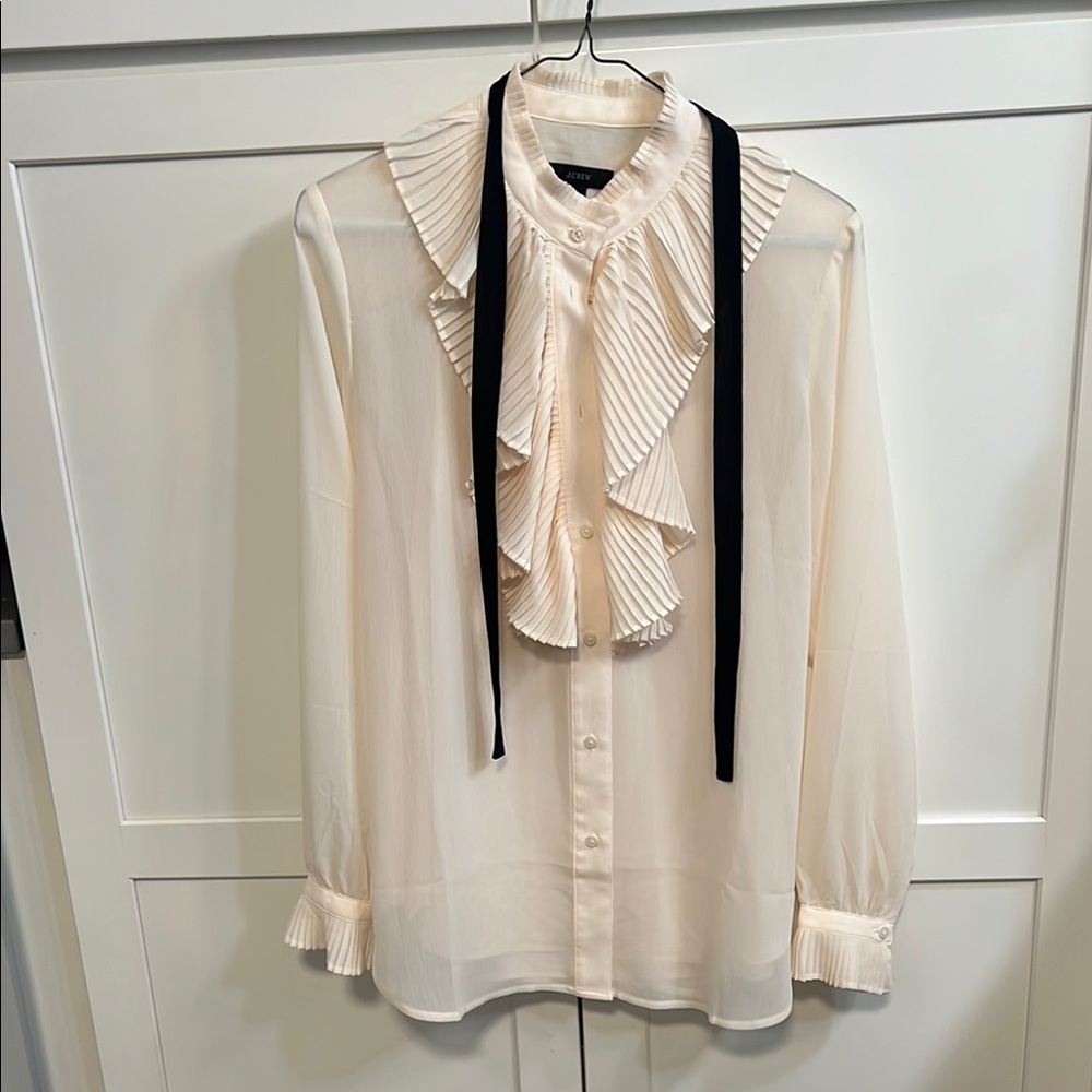 J. Crew Cream Ruffled Long Sleeve Blouse